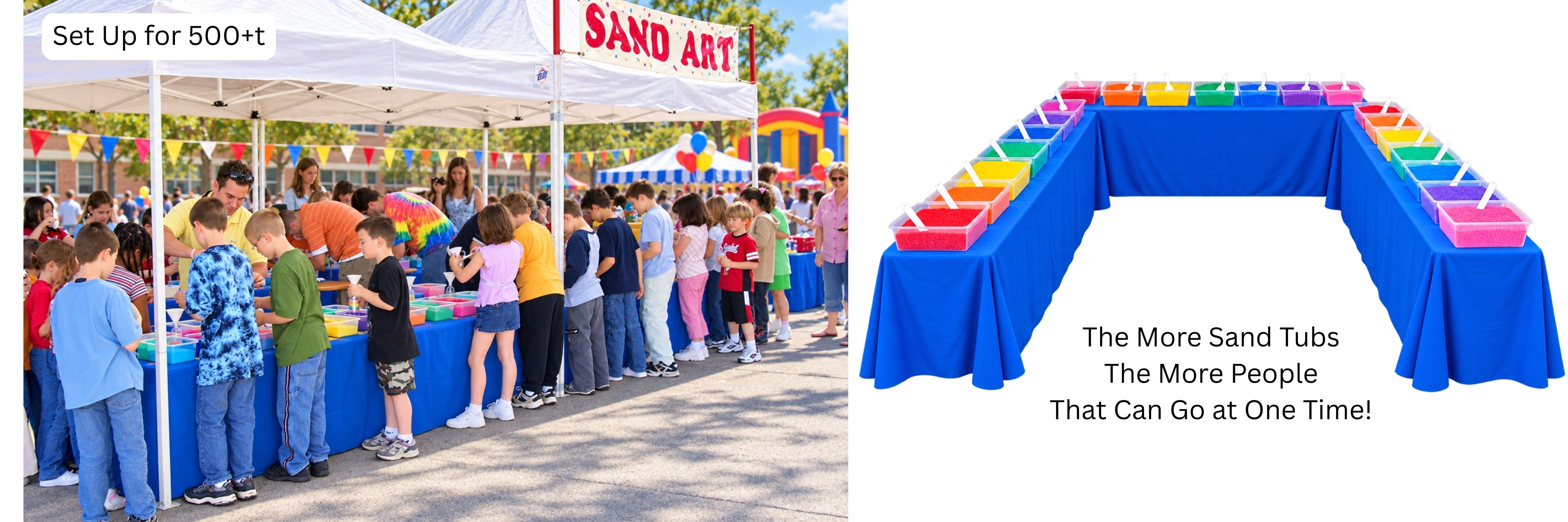 Sand art station setup for a large group event