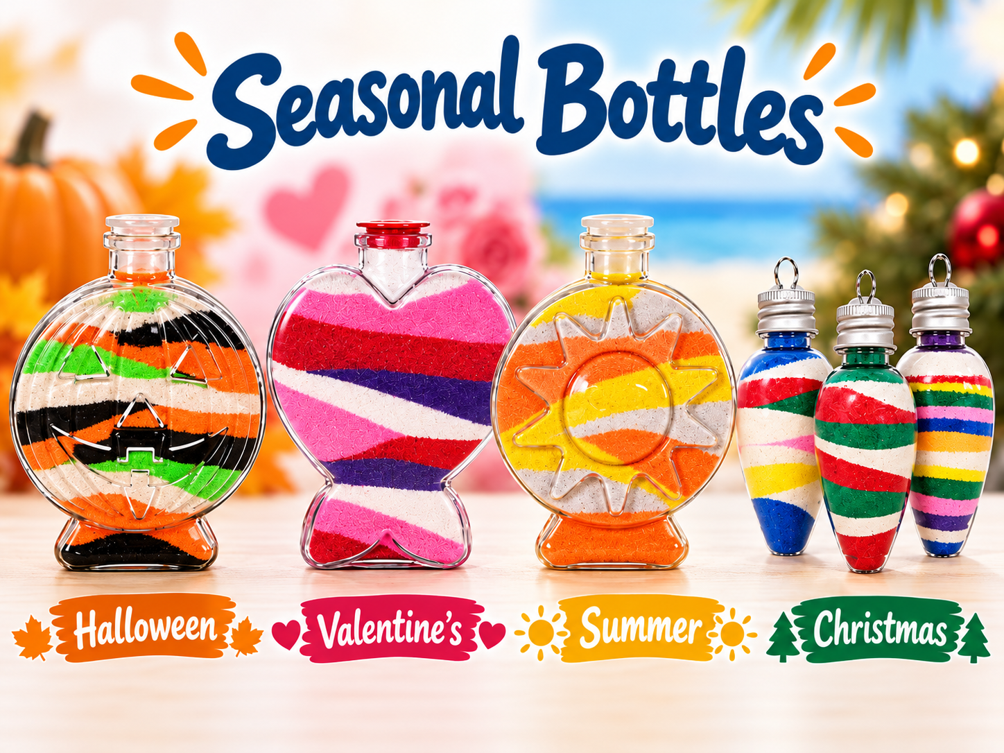 Seasonal sand art bottles for resort kids club activities