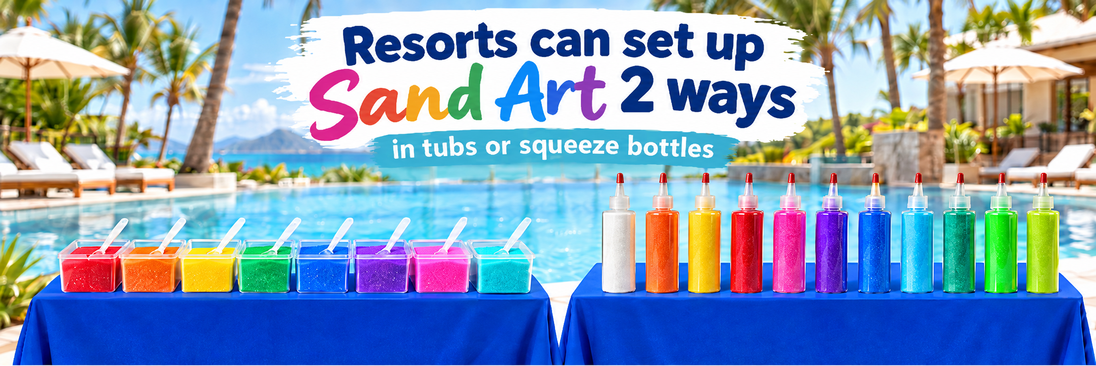 Tropical sand art activity station for resort guests